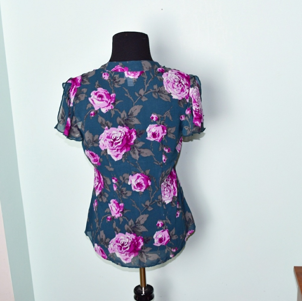 Converse Teal and Pink Floral Print Blouse - Picture 2 of 3
